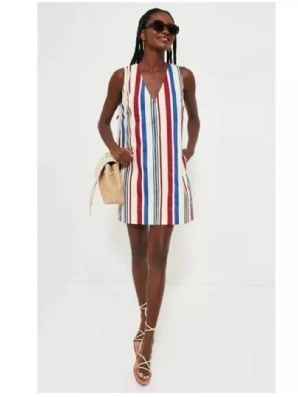 Tuckernuck Pomander Place Kira Striped Sleeveless V-Neck Cotton Mini Dress XL